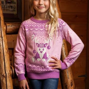 Girls Pink Reindeer Ugly Christmas Sweater