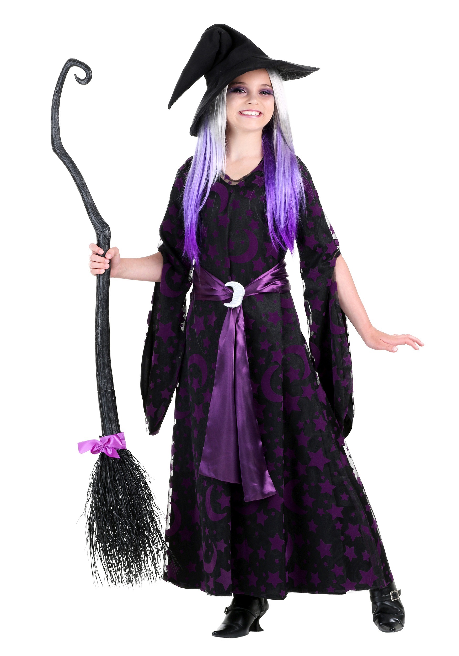 Girls Purple Moon Witch Costume