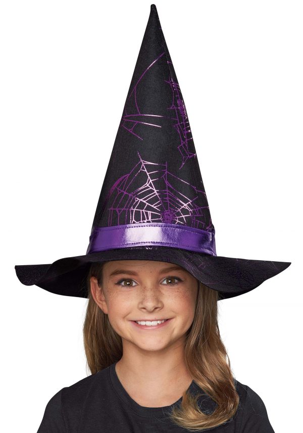 Girl's Purple Web Witch Hat