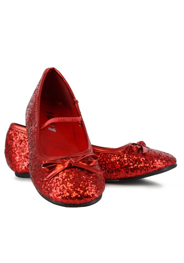 Girls Red Ruby Glitter Ballet Flat Shoes