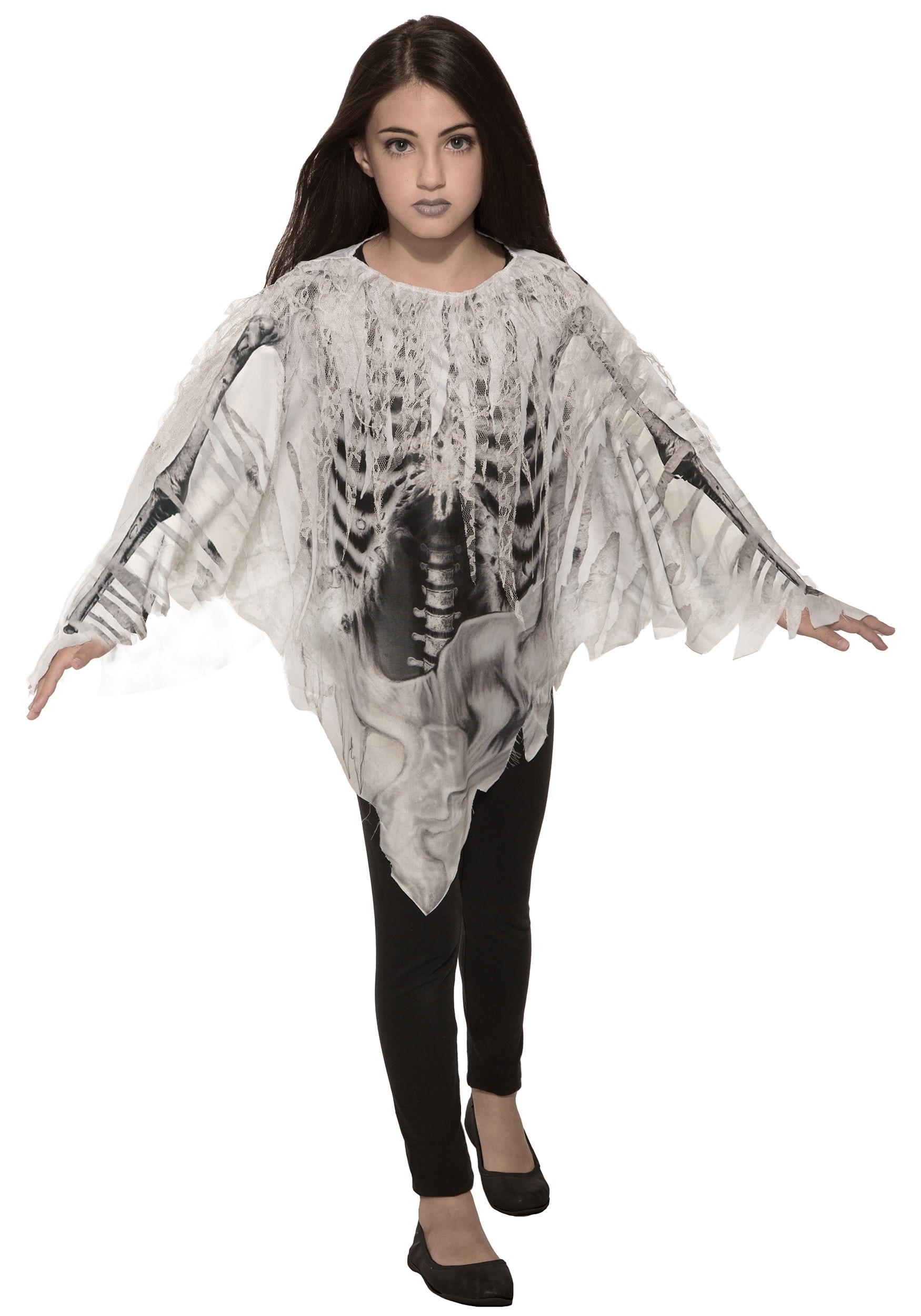Girl’s Tattered Skeleton Poncho Costume