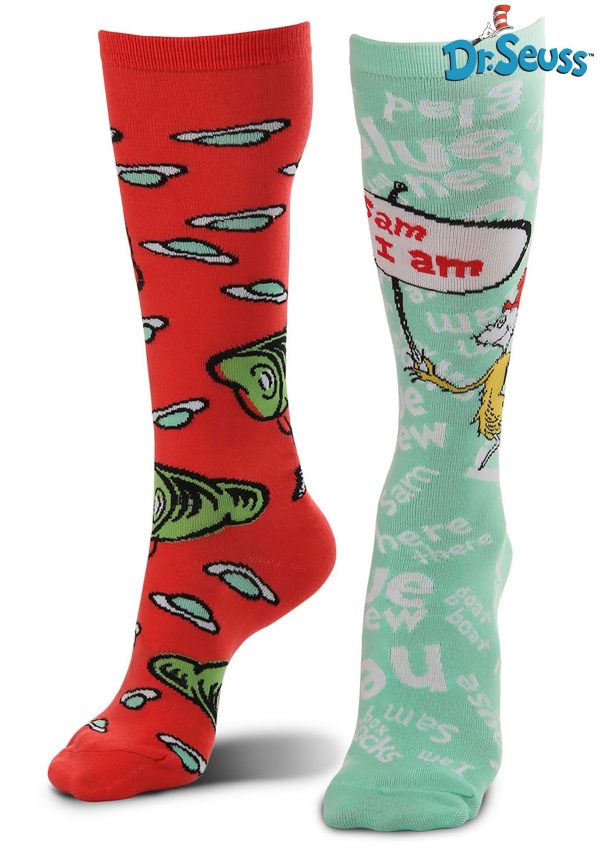 Green Eggs and Ham Mismatched Knee High Costume Socks
