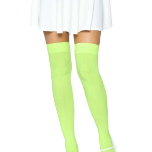 Green Opaque Nylon Thigh High Stockings