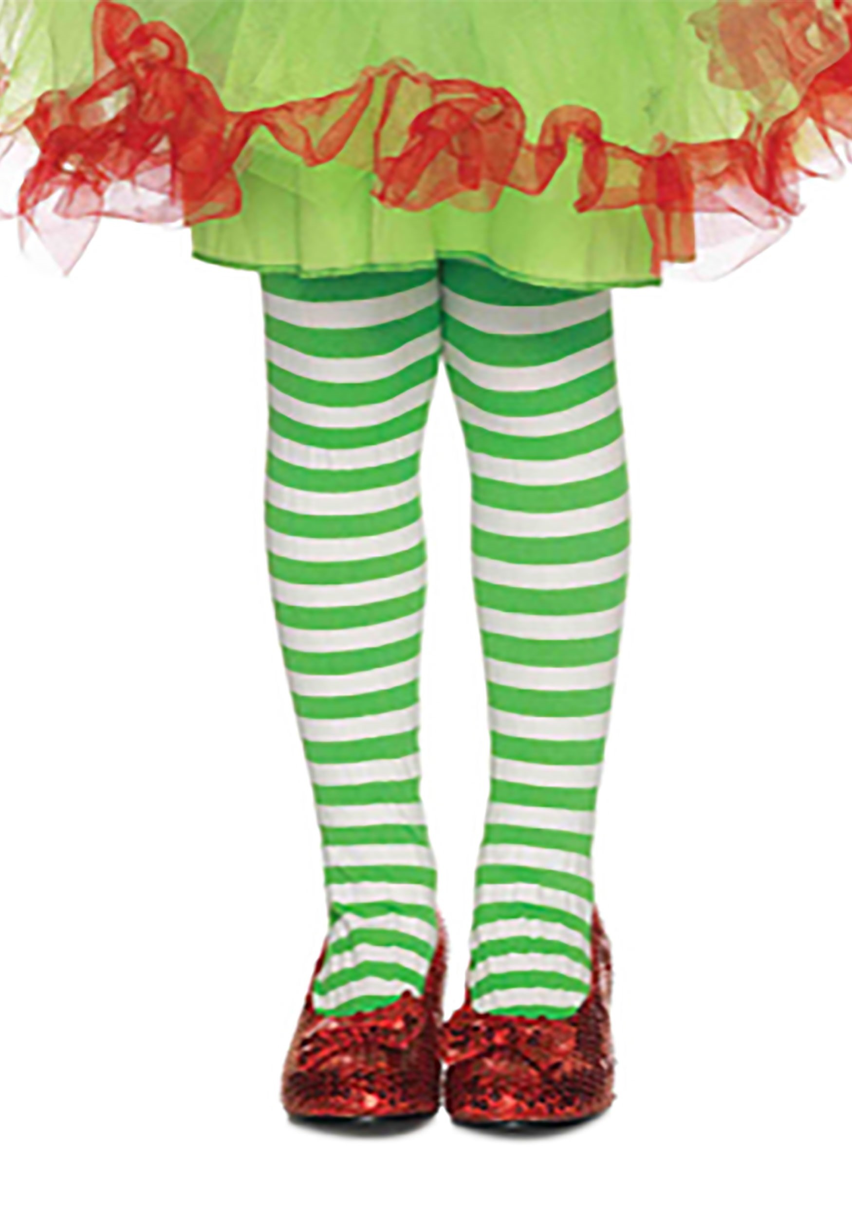 Green and White Striped Tights Kids