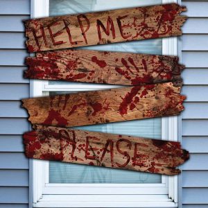 Haunted Bloody Wooden Window Boards with Words Decoration