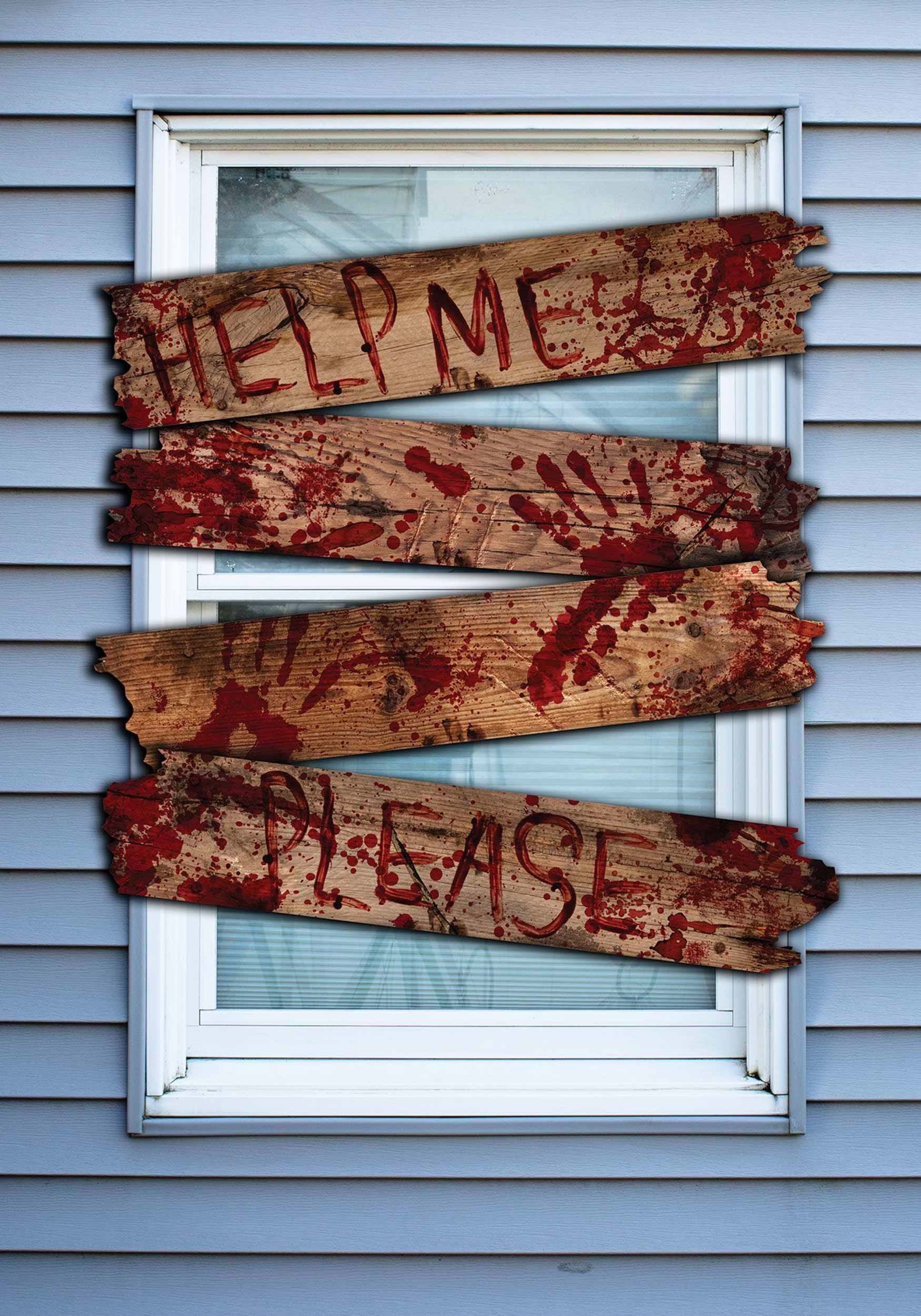 Haunted Bloody Wooden Window Boards with Words Decoration