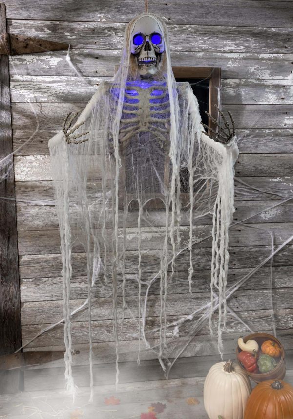 Haunted Hanging Skeleton with Light Up Blue Eyes