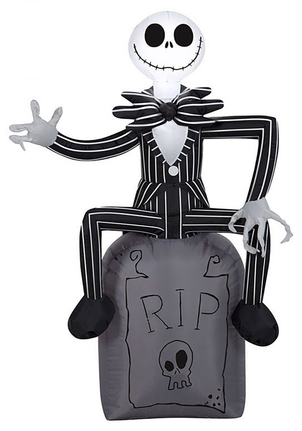 Inflatable Jack Skellington on Tombstone Decoration