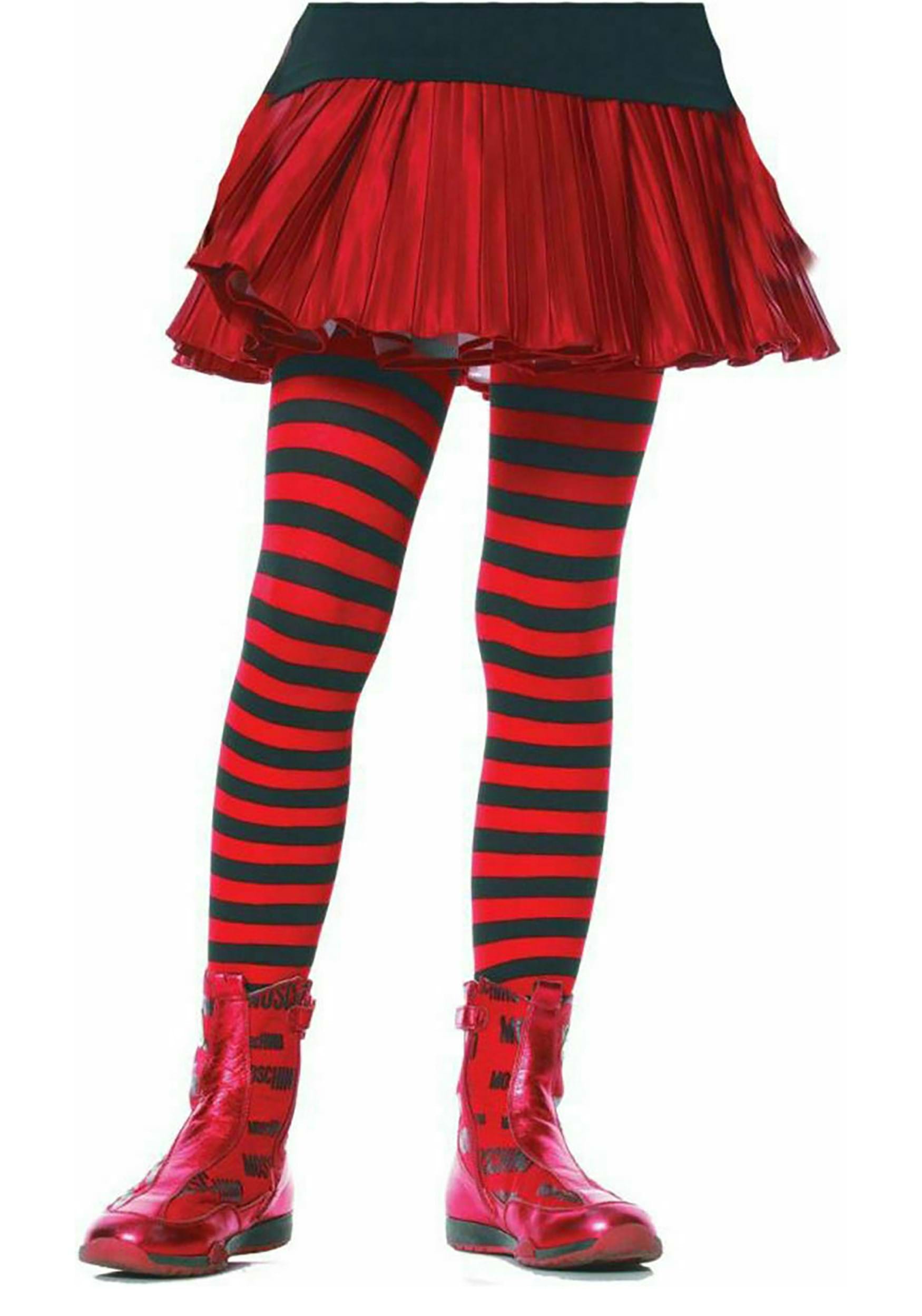 Kids Black and Red Striped Tights
