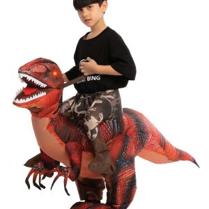 Kids Inflatable Riding a Red Raptor Costume