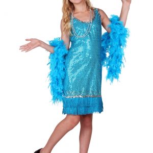 Kid's Turquoise Sequin and Fringe Flapper Costume