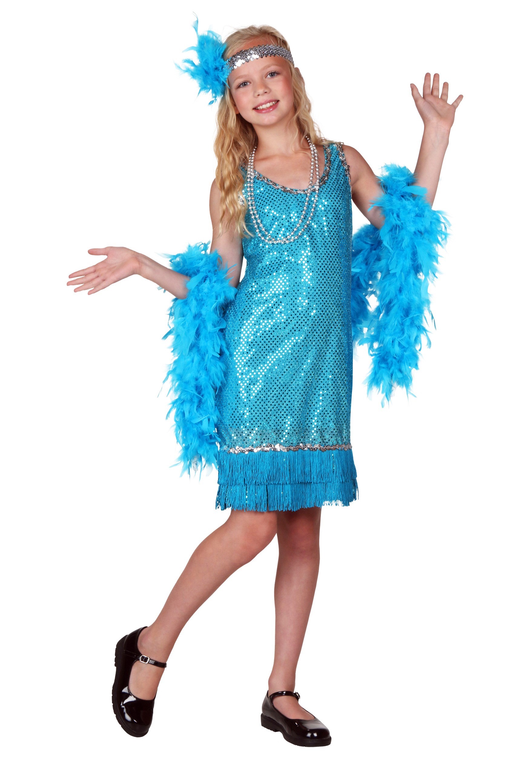 Kid’s Turquoise Sequin and Fringe Flapper Costume