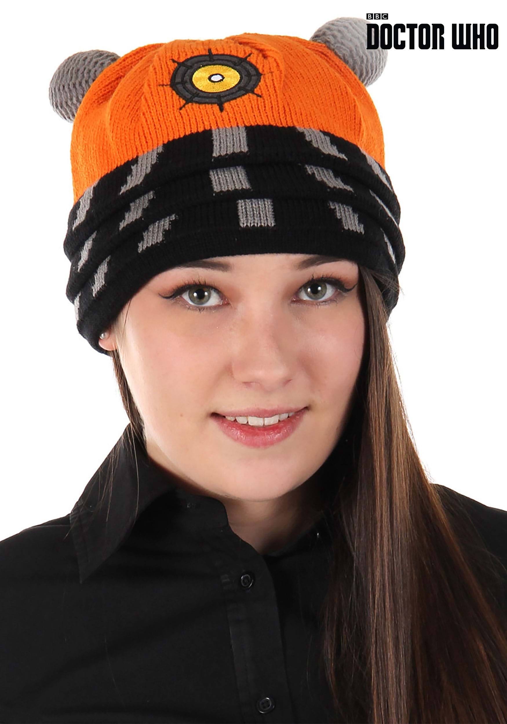 Knitted Winter Hat – Orange Science Dalek