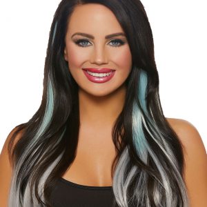Long Straight 3-Piece Ombre Aqua/Grey Hair Extensions