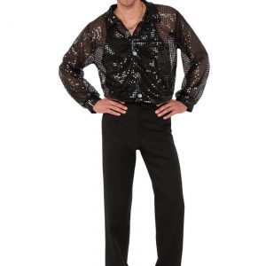 Men's Black Sequin Disco Shirt