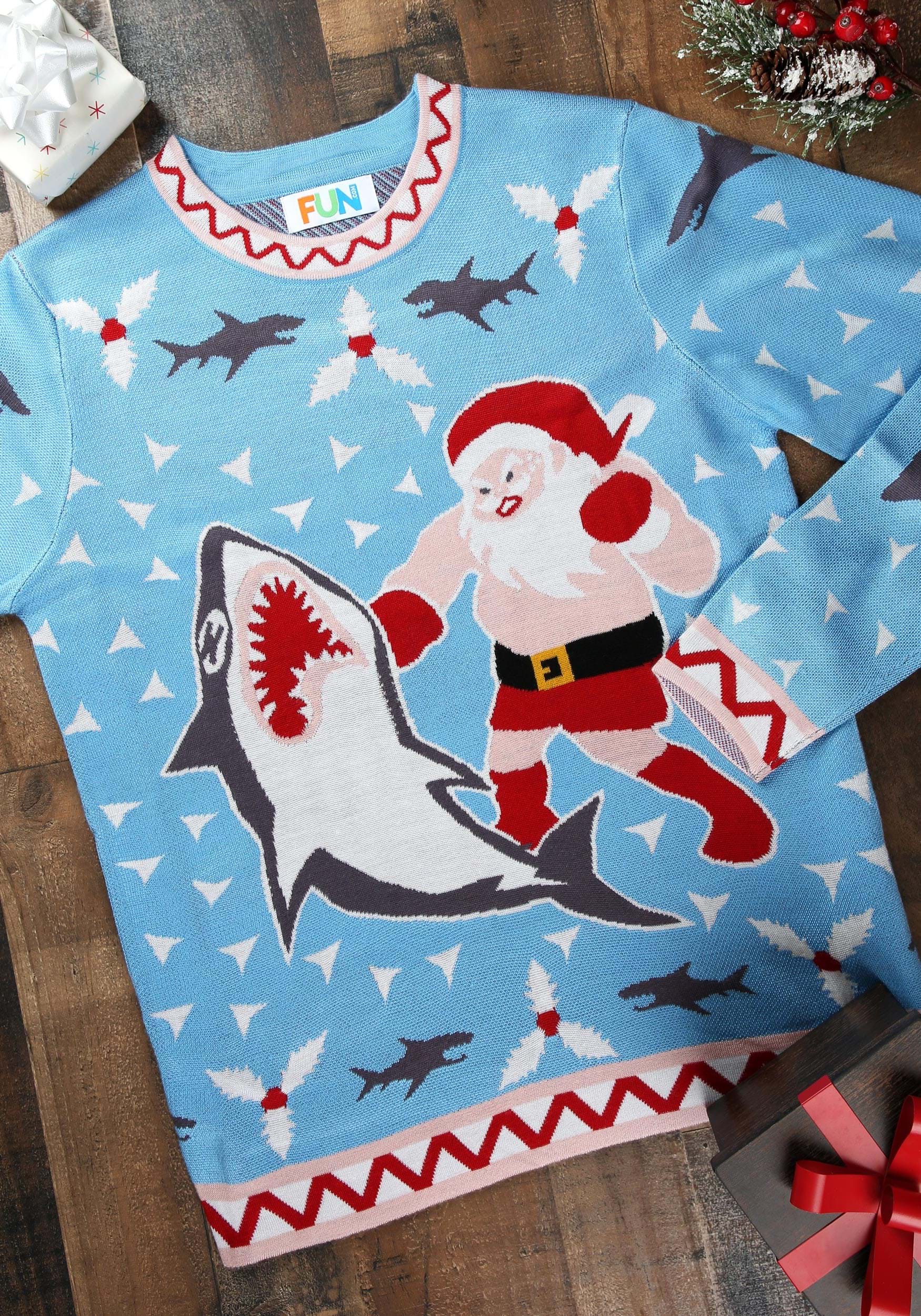 Men’s Santa vs Shark Ugly Christmas Costume Sweater