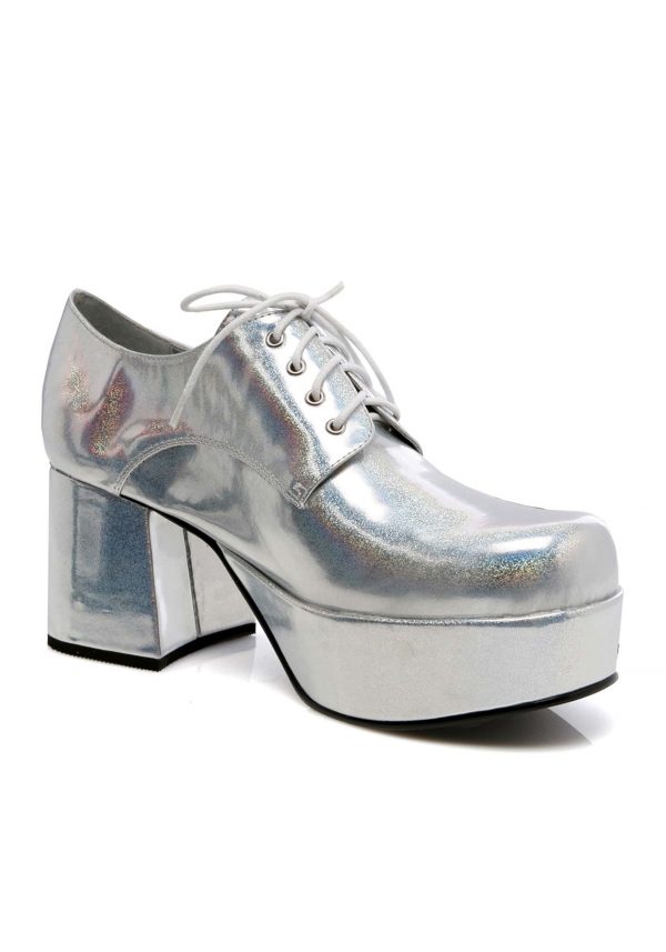 Men's Silver Hologram Pimp Shoes