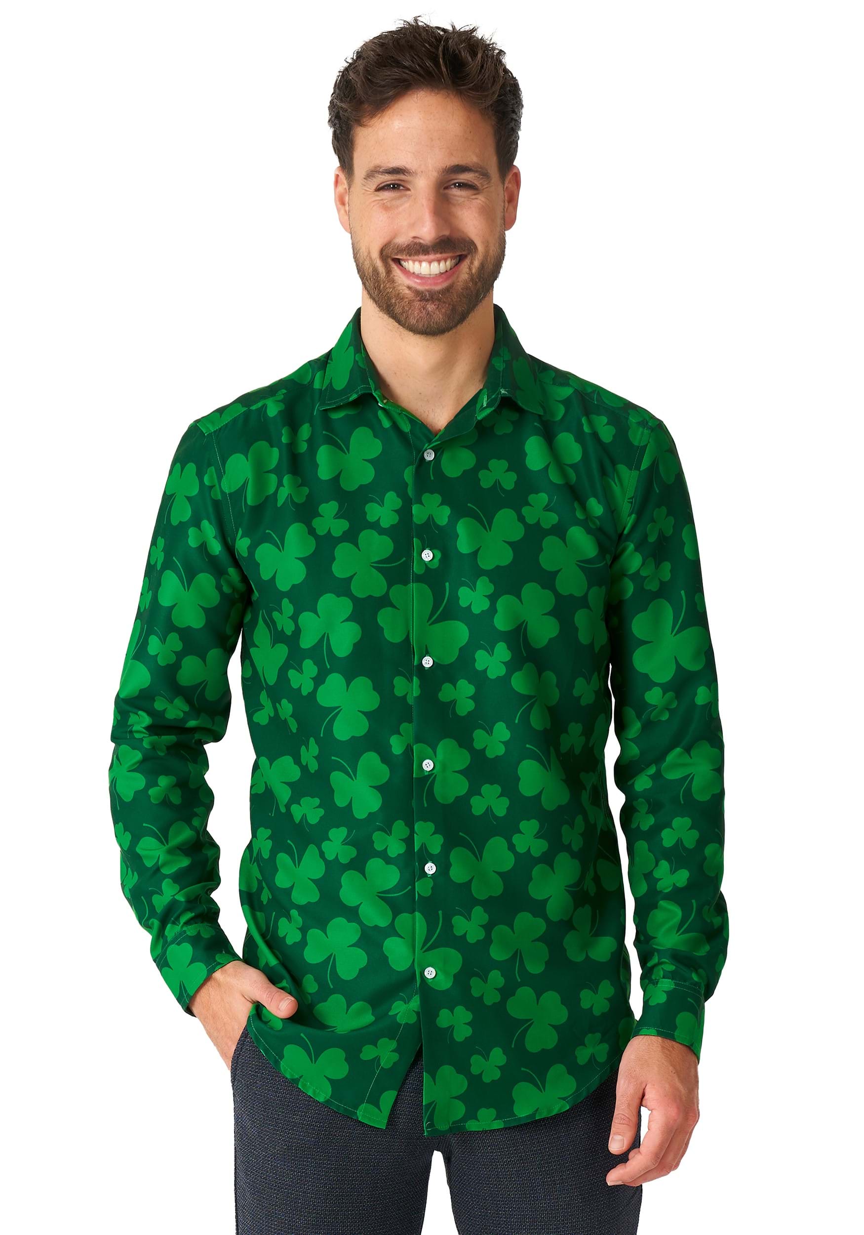 Mens Suitmeister Button Up St. Pats Green Shirt