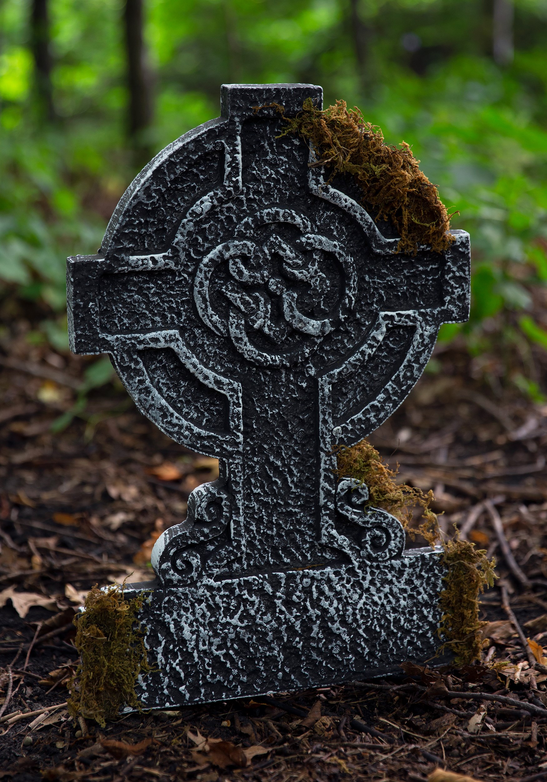 Mossy Celtic Cross Tombstone Halloween Decoration