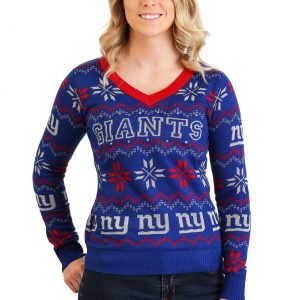 New York Giants Womens Light Up V-Neck Bluetooth Sweater