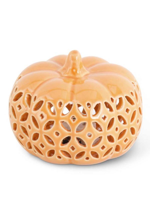 Orange Ceramic 3.5" Cutout LED Pumpkin Decoration