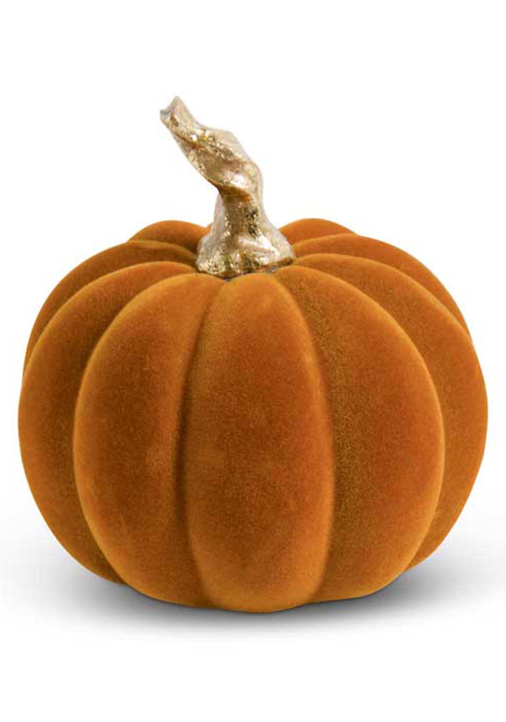 Orange Velvet 3.5″ Pumpkin with Twisted Gold Stem Prop