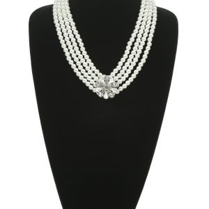 Pearl and Brooch Necklace and Earring Set