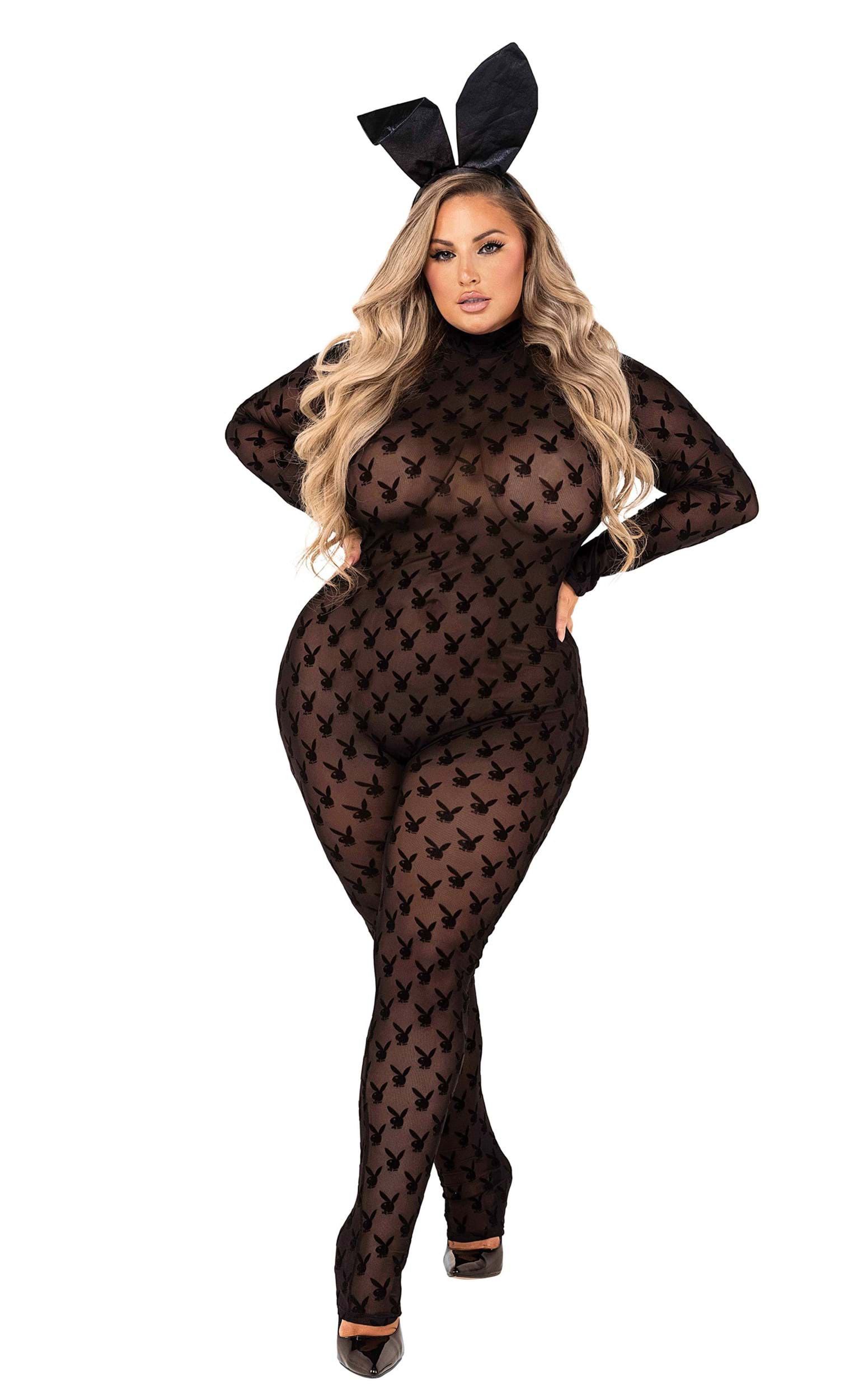 Playboy Plus Size Women’s Sheer Bunny Bodysuit