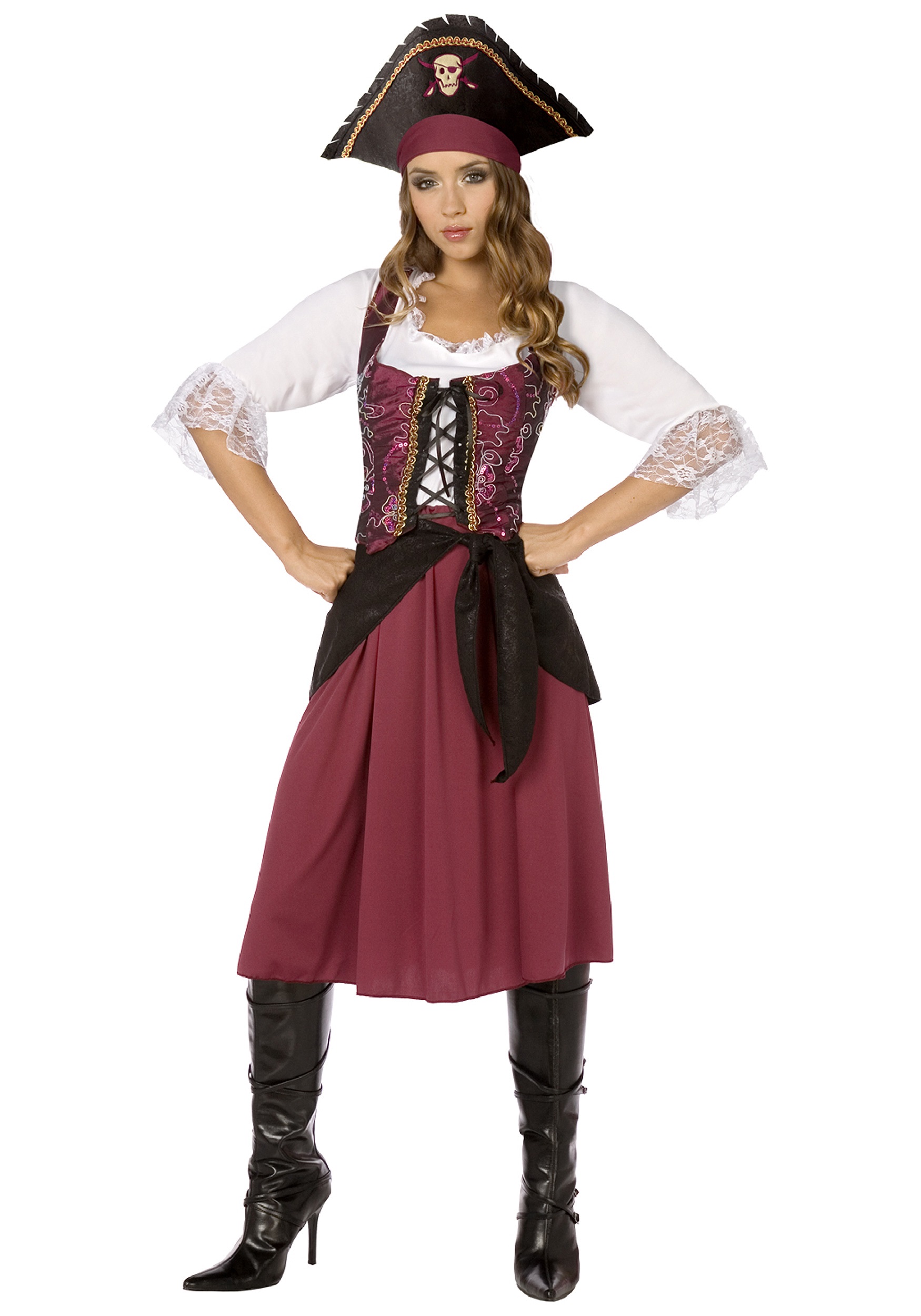 Plus Size Burgundy Pirate Wench Costume
