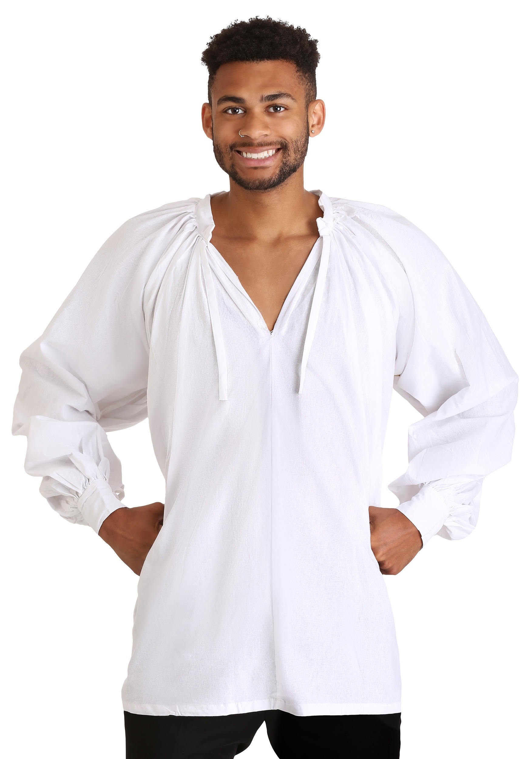 Plus Size White Peasant Shirt for Men