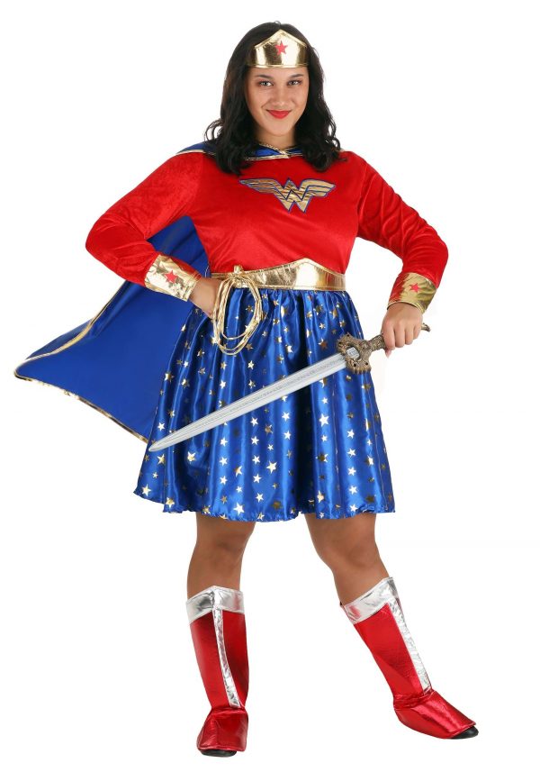 Plus Size Wonder Woman Long Sleeve Dress Costume