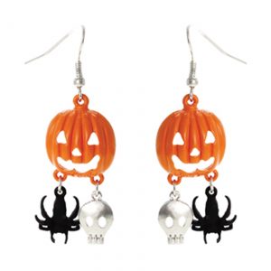 Pumpkin Skull Spider Earrings