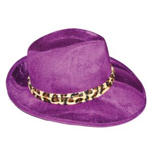 Purple Velvet Leopard Trim Pimp Hat