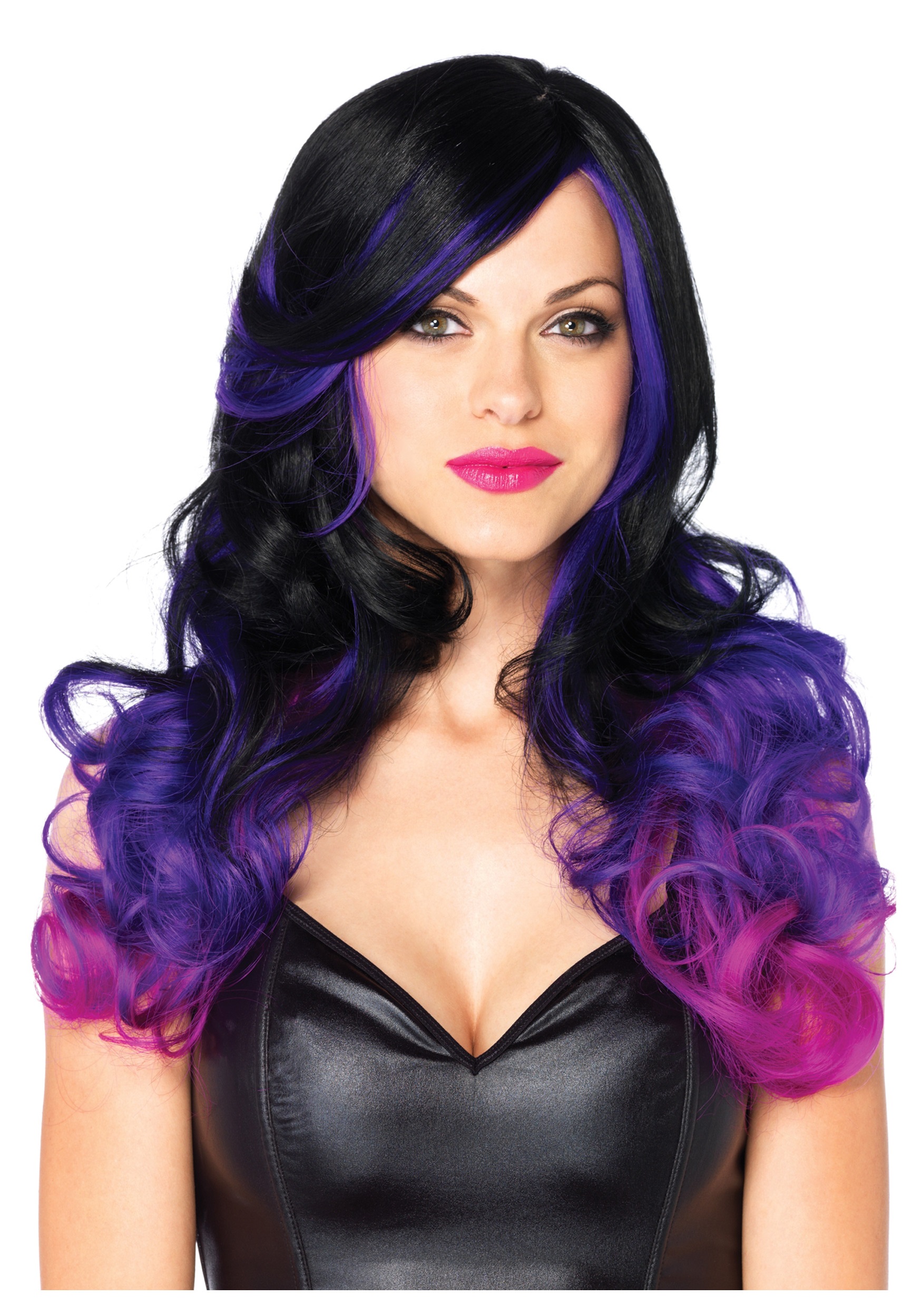 Purple and Black Two-Tone Costume Wig