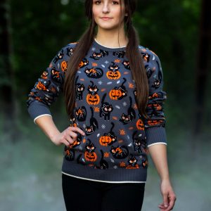 Quirky Kitty Halloween Sweater for Adults