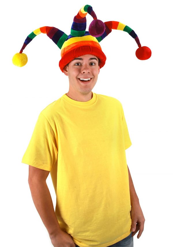 Rainbow Wacky Jester Plush Costume Hat