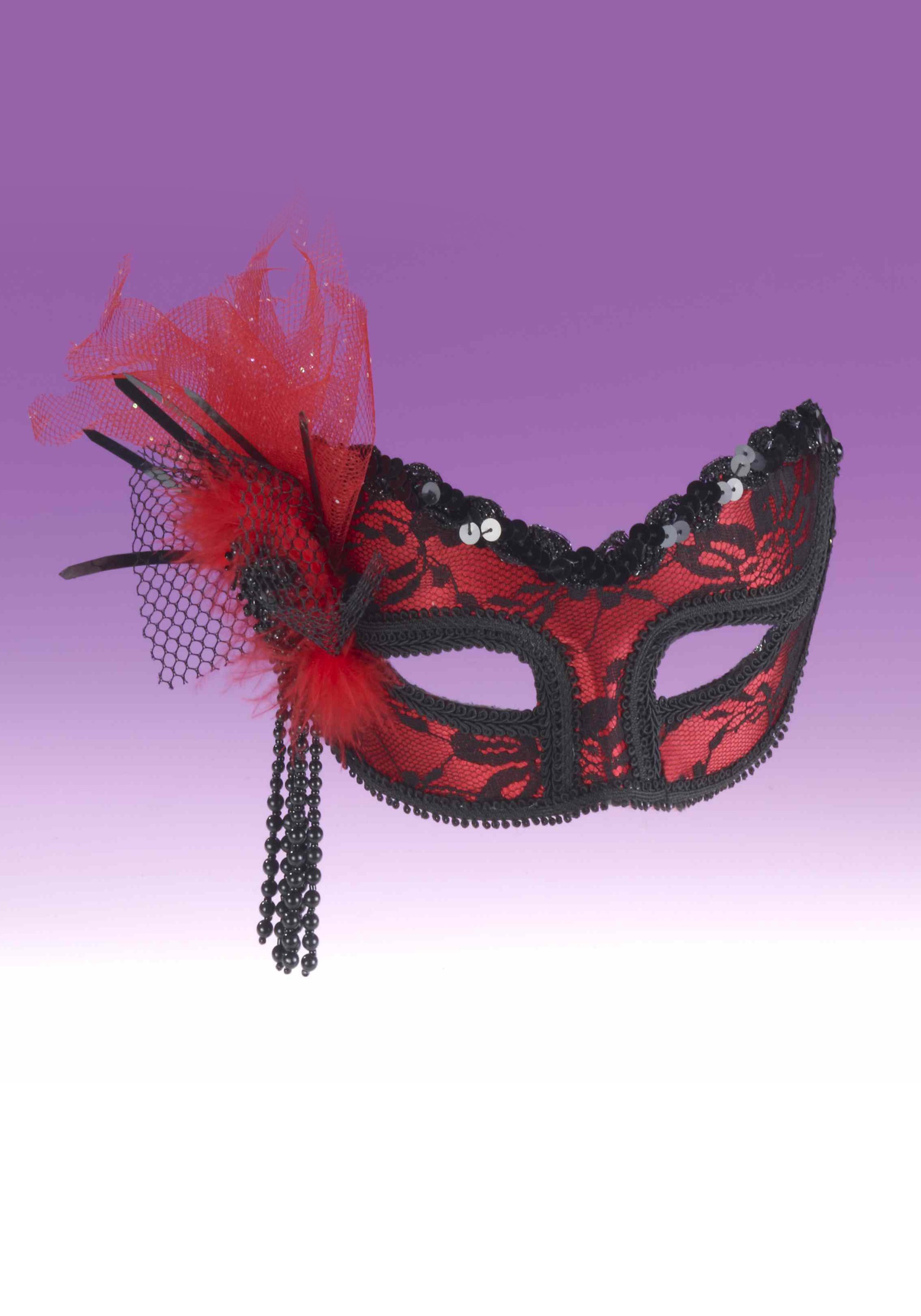 Red Black Lace Half Mask for Women