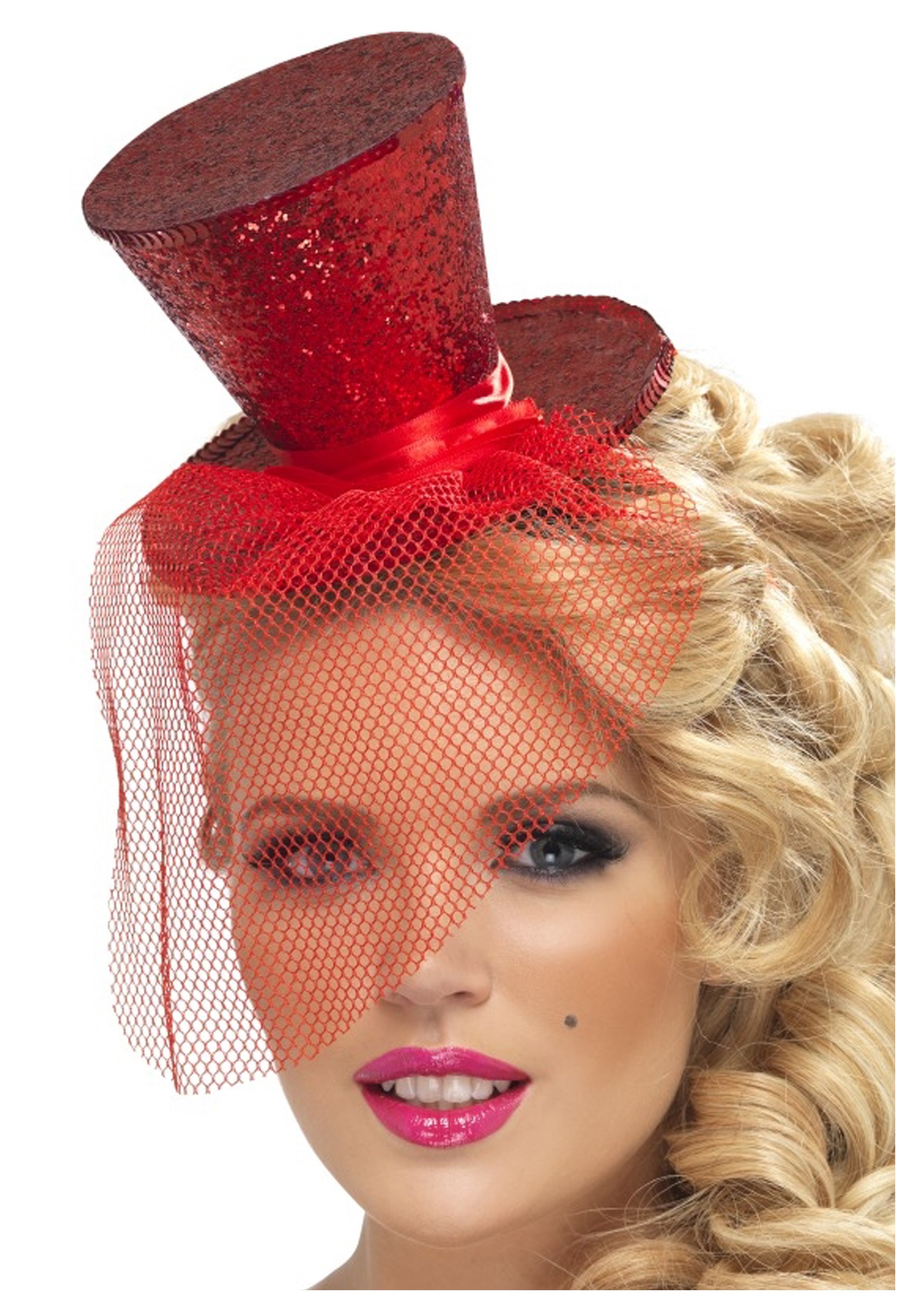 Red Glitter Mini Top Hat for Women
