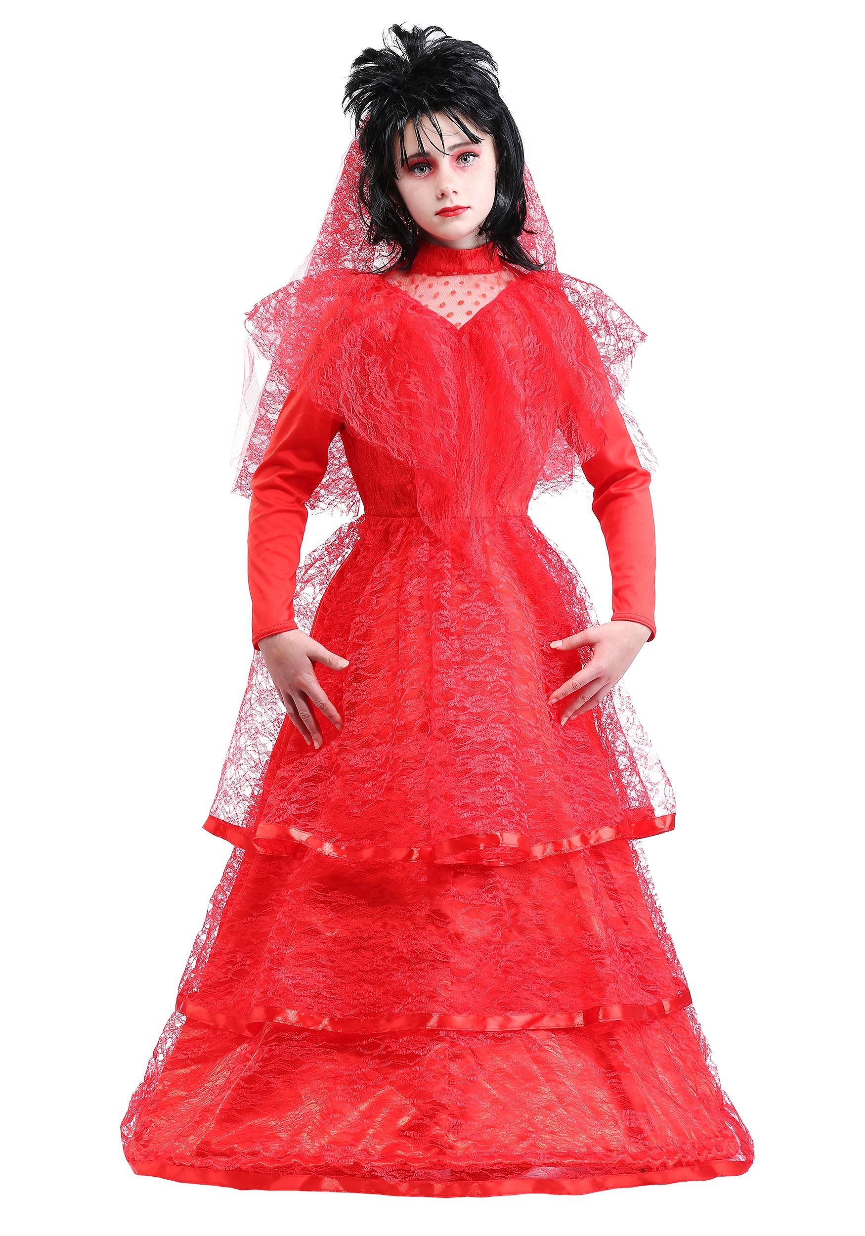 Red Gothic Wedding Dress Costume for Kids