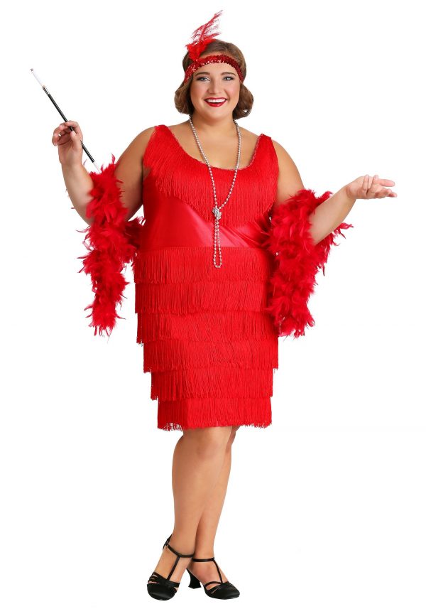 Red Plus Size Flapper Costume for Women