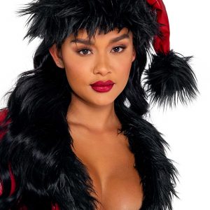 Red Vinyl with Black Faux Fur Christmas Hat