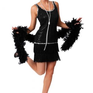Sequin & Fringe Black Flapper Women's Costume Dress