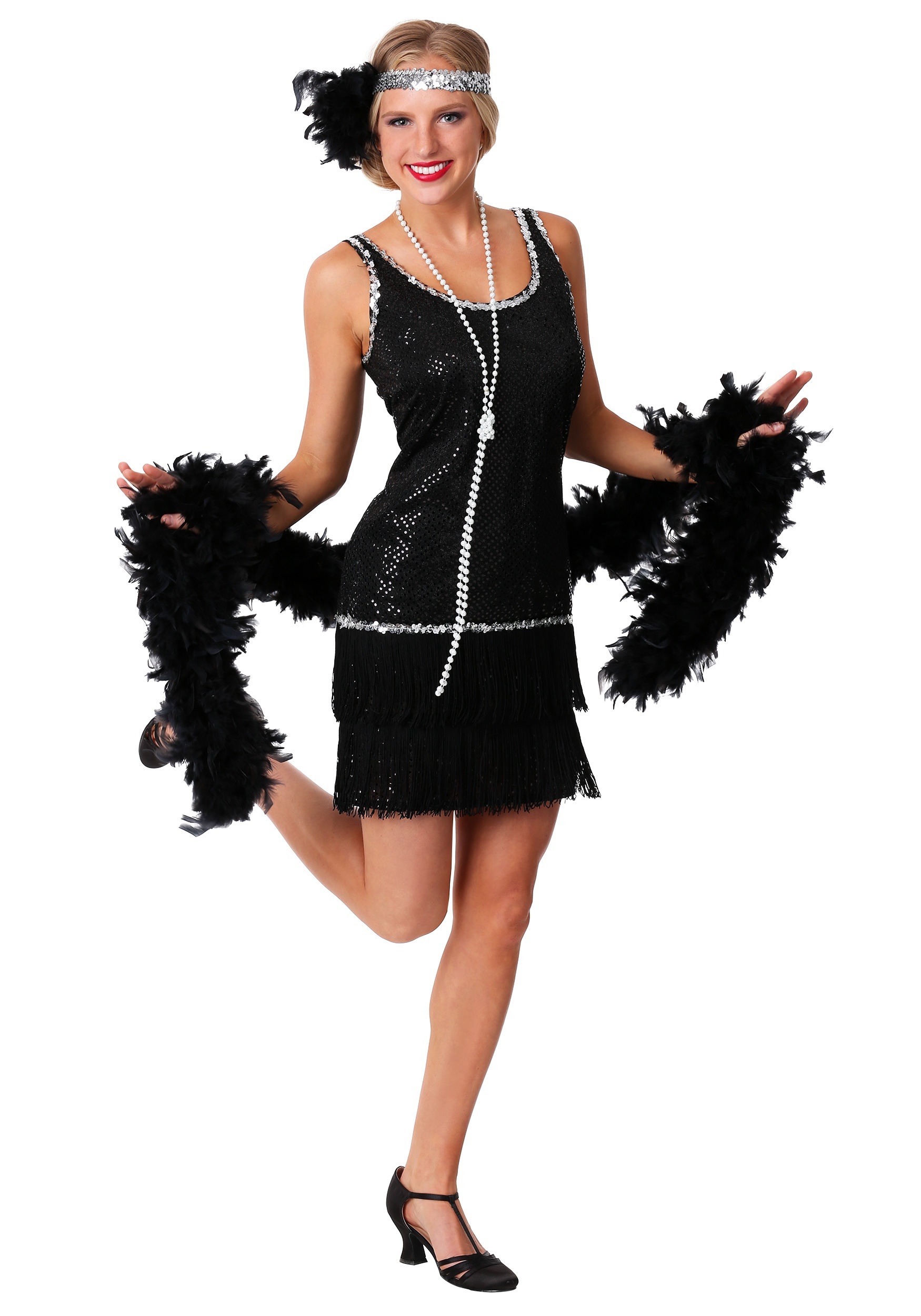 Sequin & Fringe Black Flapper Women’s Costume Dress