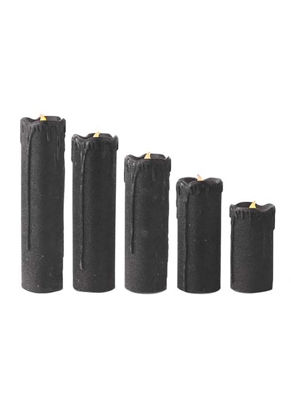 Set of 5 Black Glitter Decorative LED Candles