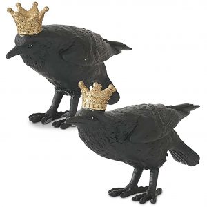Set of Two Resin Crows with Gold Crowns
