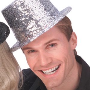 Silver Glitter Adult Top Hat