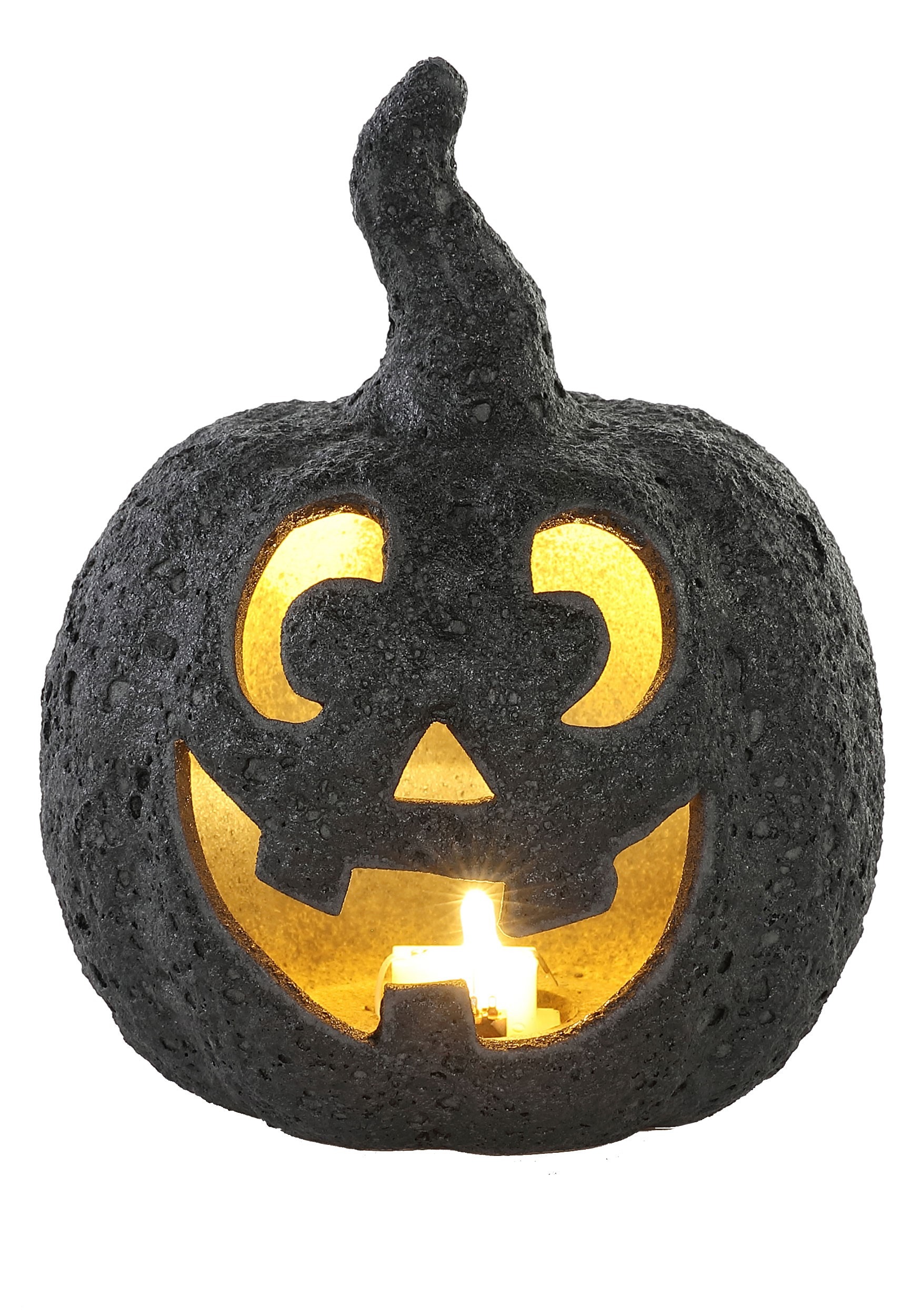 Small Ceramic Black Stone-Look Glow Pumpkin Prop