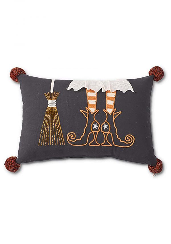 Stitched Witch Boot and Broom Rectangular Pillow Decoration