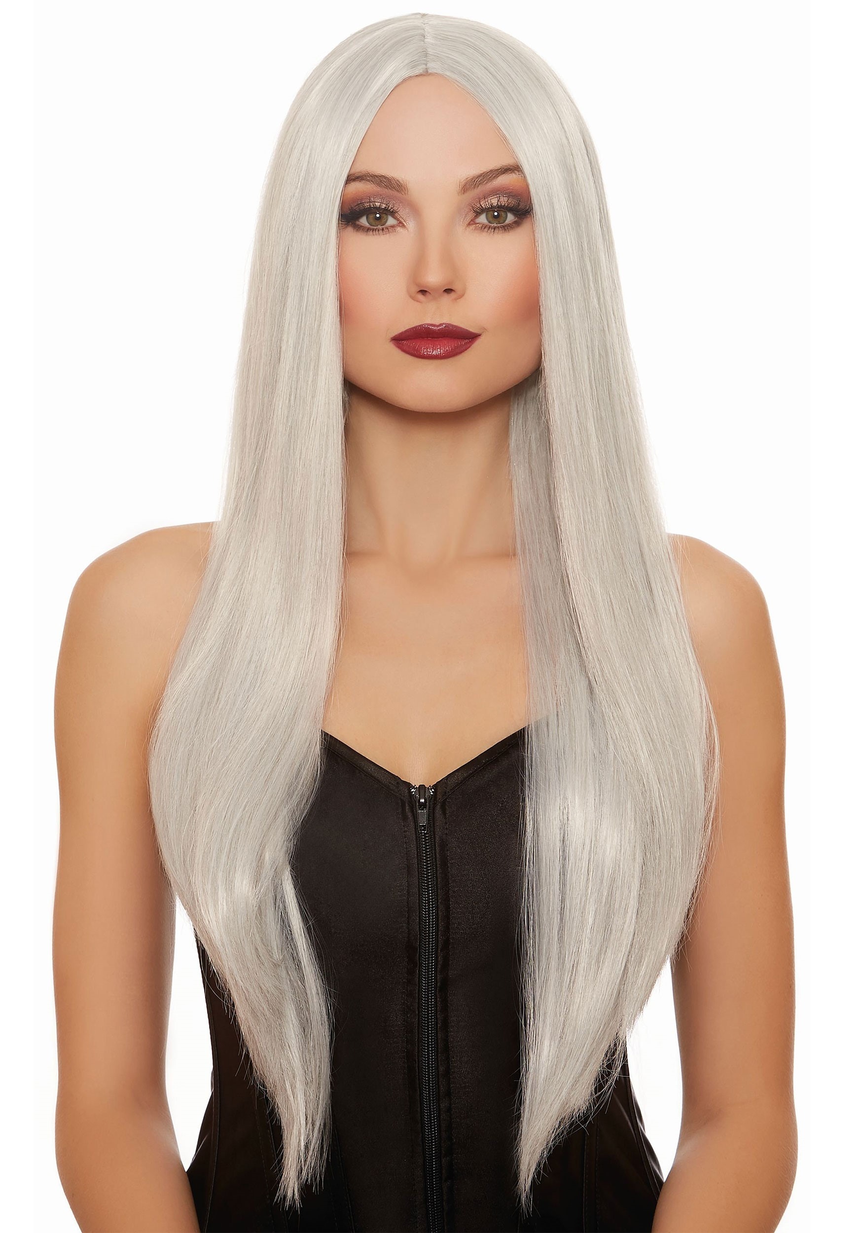 Straight Gray/White Mix Wig Long