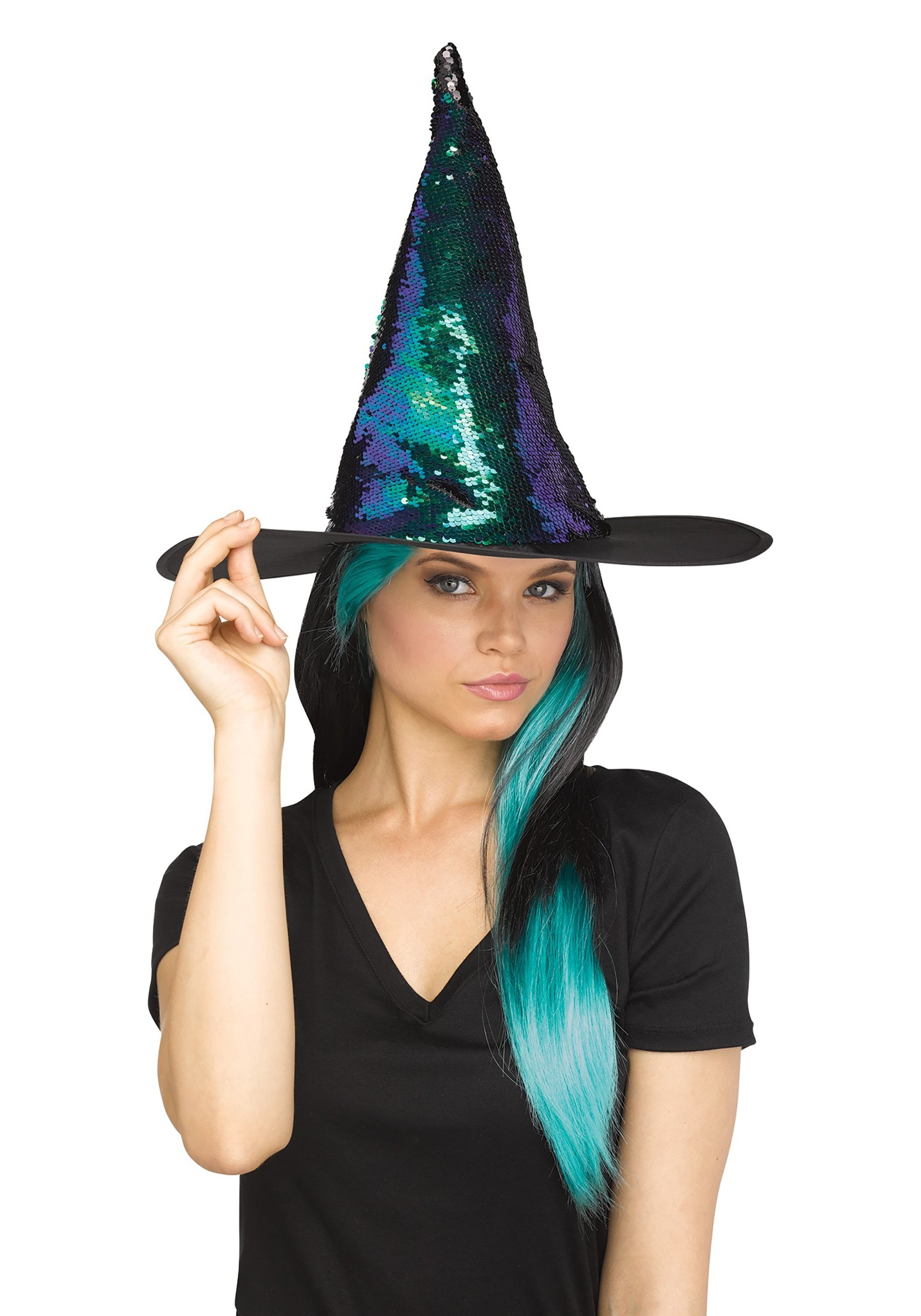 Teal Flip Sequin Witch Hat